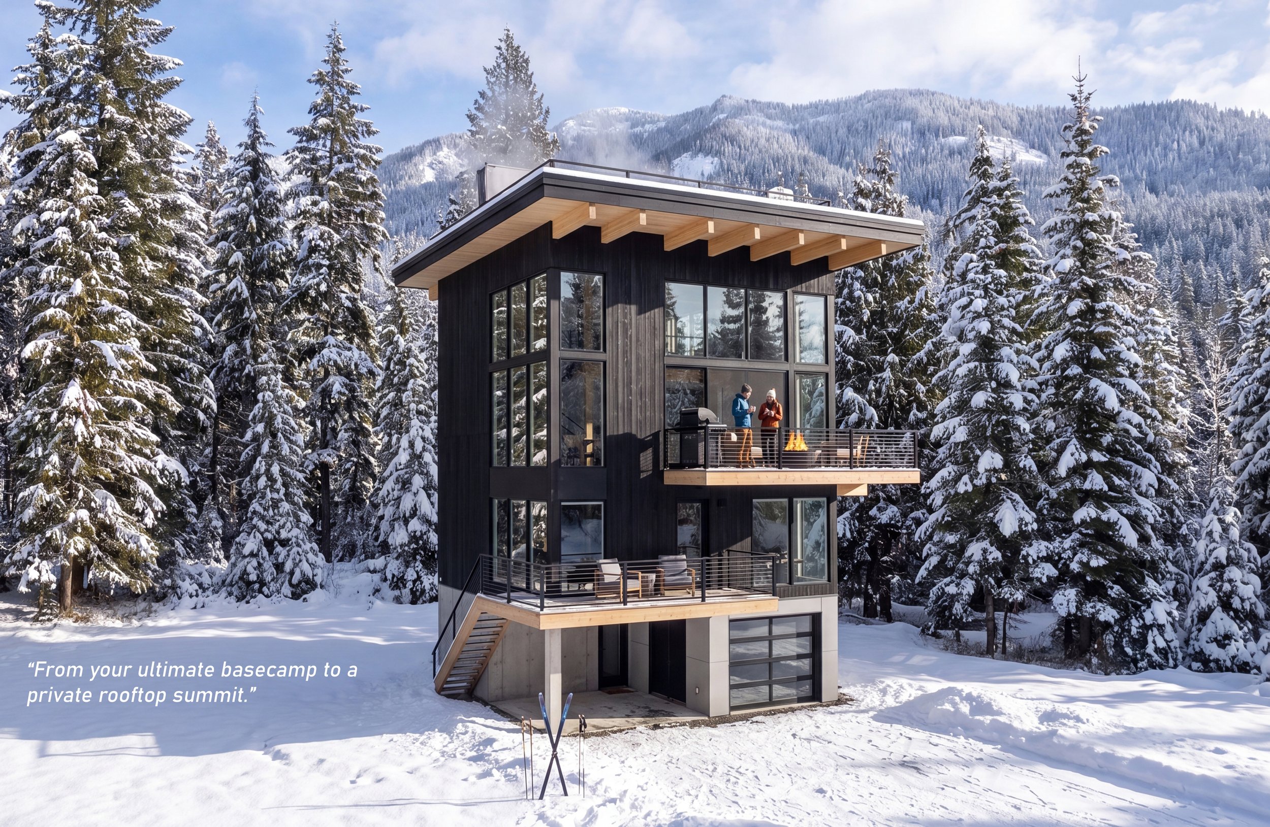 The Cascade Cloud Loft — Starwater Snoqualmie Pass cabin design with rooftop lookout deck