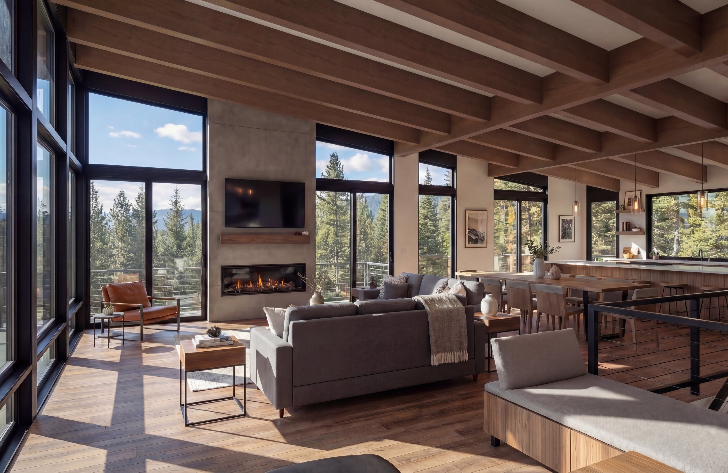 Snoqualmie Pass architect-designed house — Cascade House entry and mountain forest setting