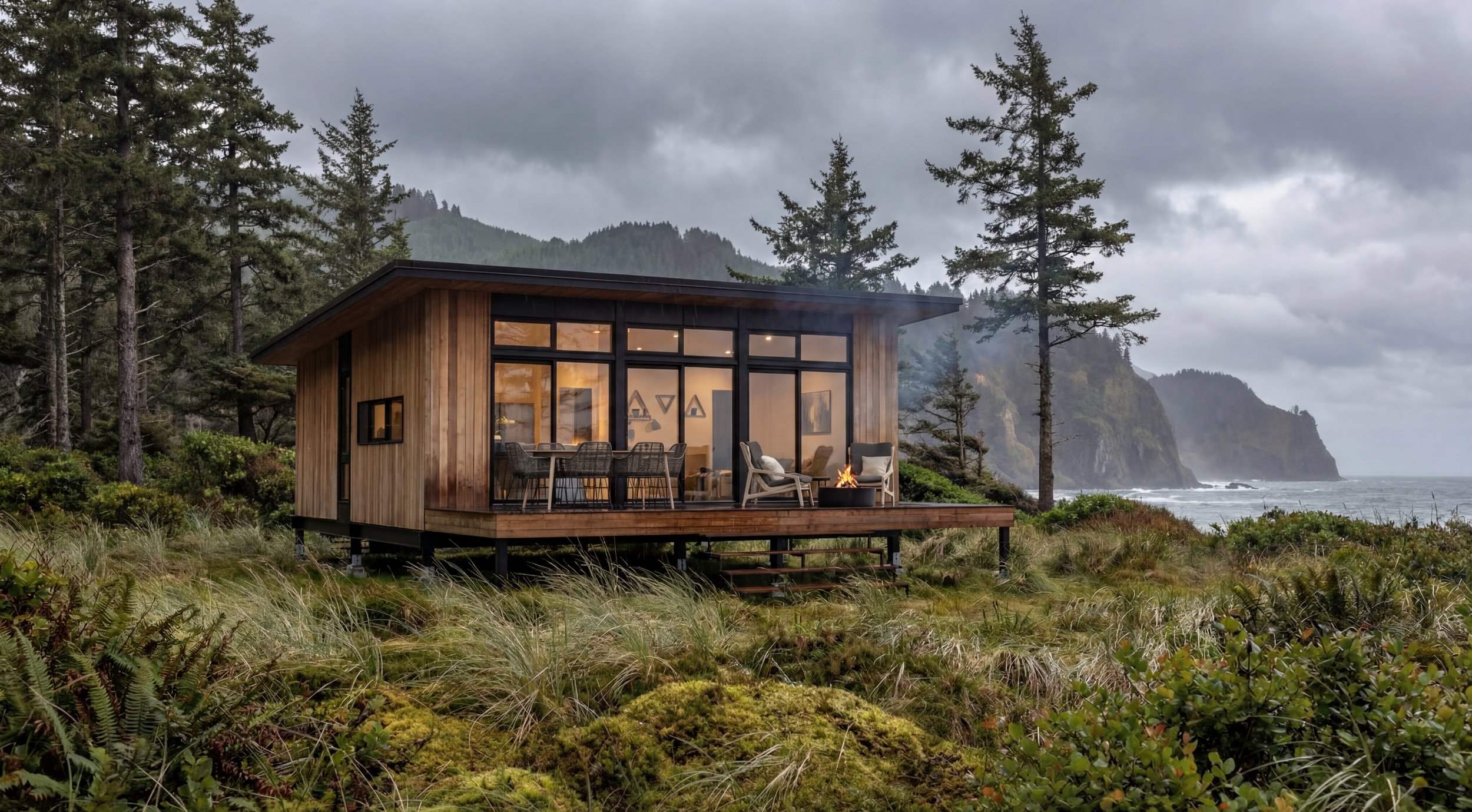 Prefabricated modular cabin design by Terralite Design, architect for Snoqualmie Pass and Cle Elum
