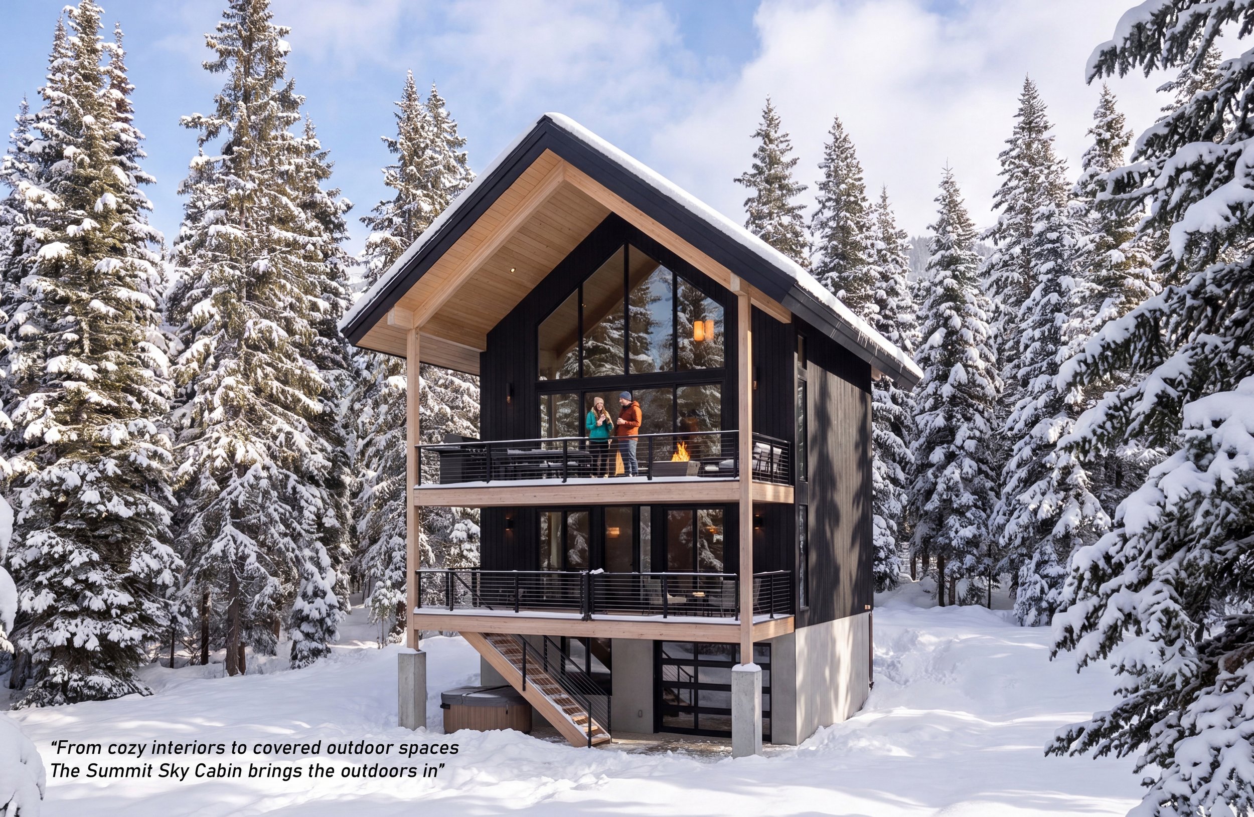 The Summit Sky Cabin — pre-designed gabled cabin architecture at Starwater, Snoqualmie Pass
