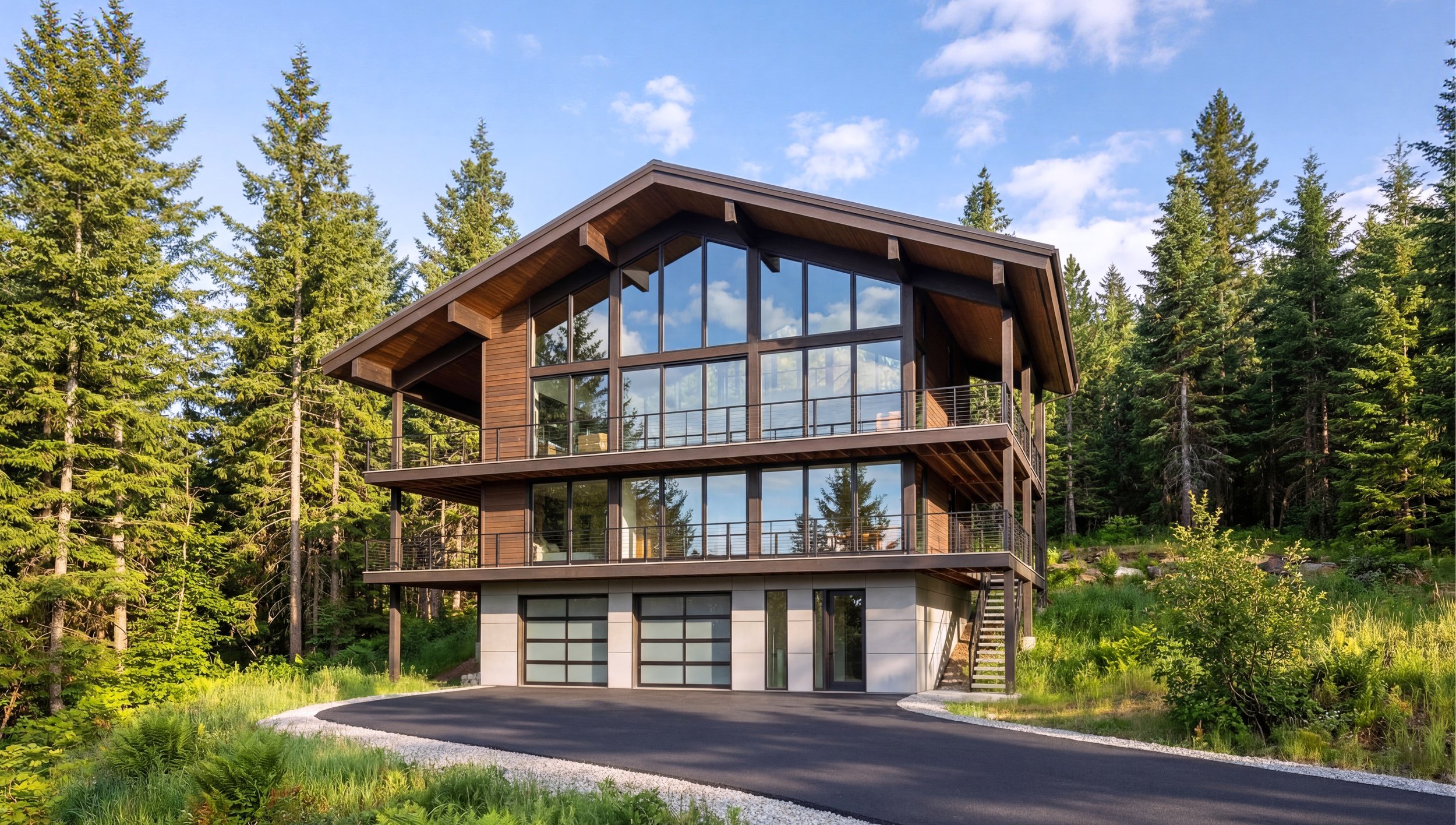 Suncadia house design at Tumble Creek with natural materials and large glass