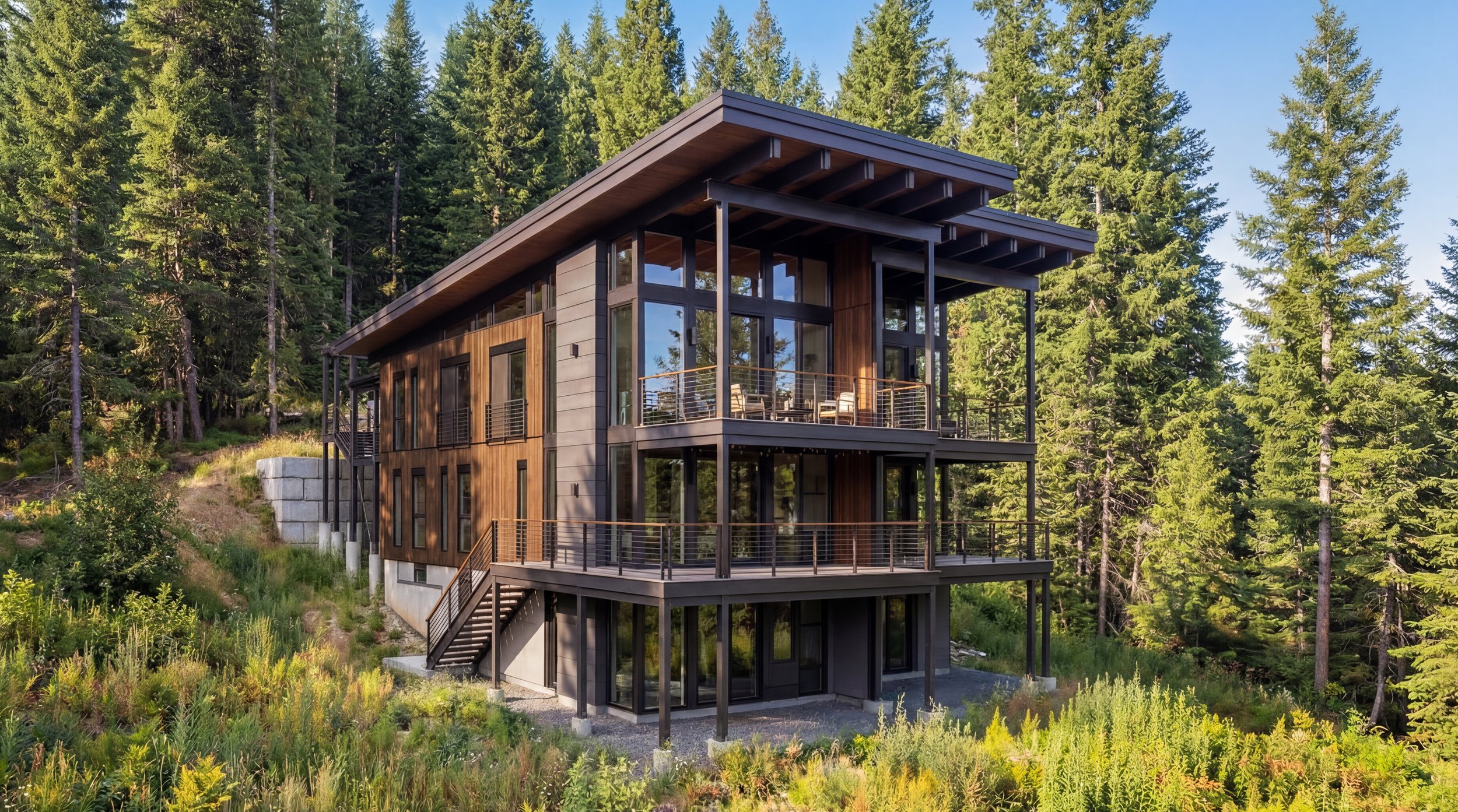 Snoqualmie Pass architecture — elevated mountain deck with Cascade views