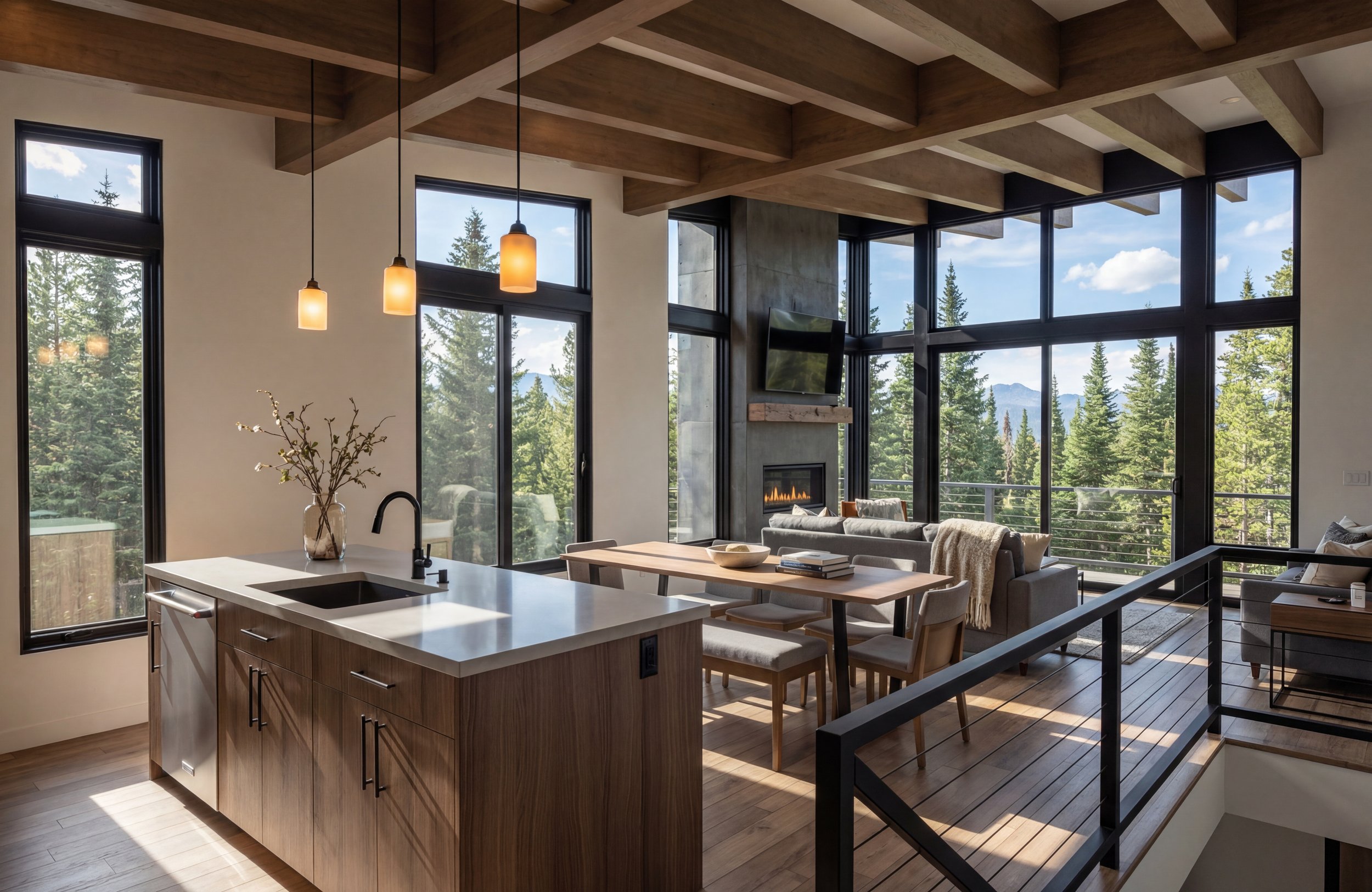 Cascade House with attached ADU at Hyak, Snoqualmie Pass, Washington — forested lot architecture