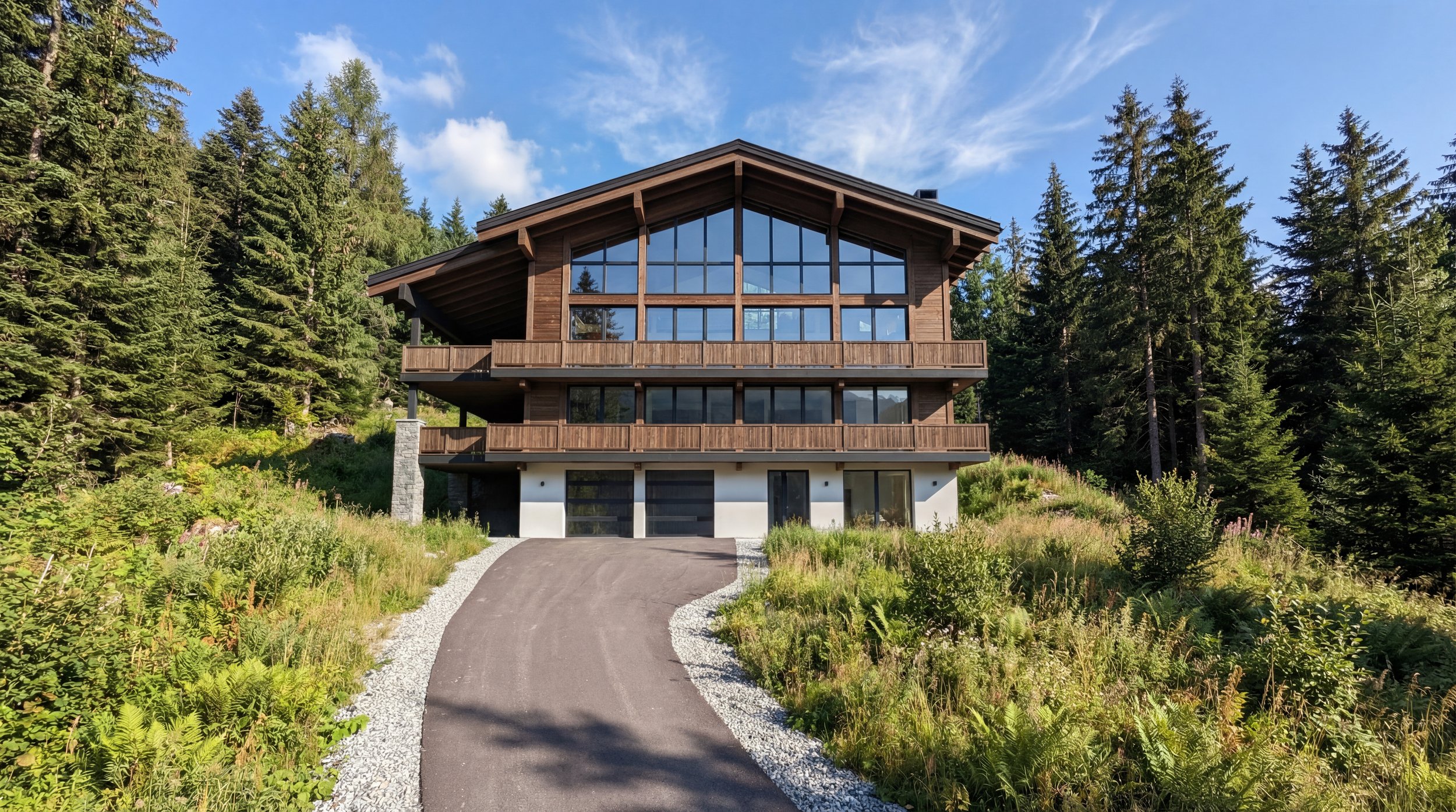 Snoqualmie Pass architect-designed house exterior with steep gable roof at Alpental